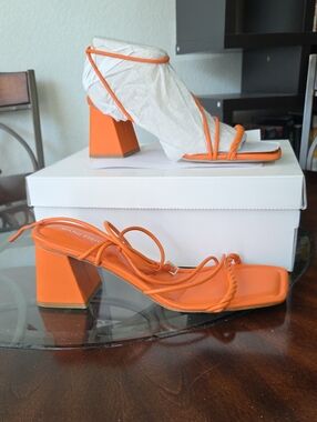 Marc Fisher Bright Orange Strappy Block Heel Sandals